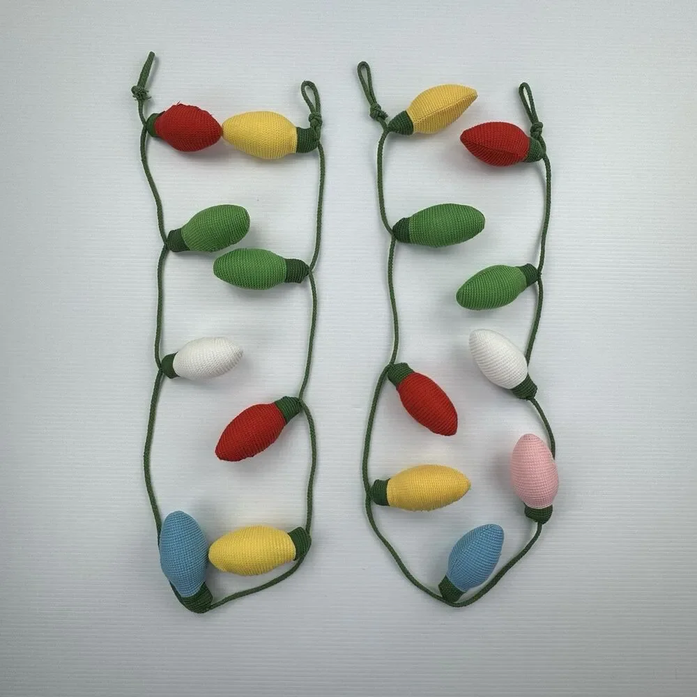 Christmas Knit Bulb Garland Lot 2 Knitted Bulbs Colorful